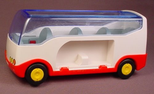 Playmobil 123 White & Red Tour Bus Vehicle With Blue Pretend Glass