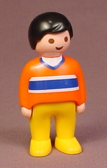 Playmobil 123 Adult Male Figure With Orange Shirt With Stripes