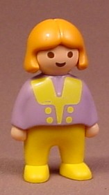 Playmobil 123 Girl Female Figure With Orange Hair, Yellow Pants