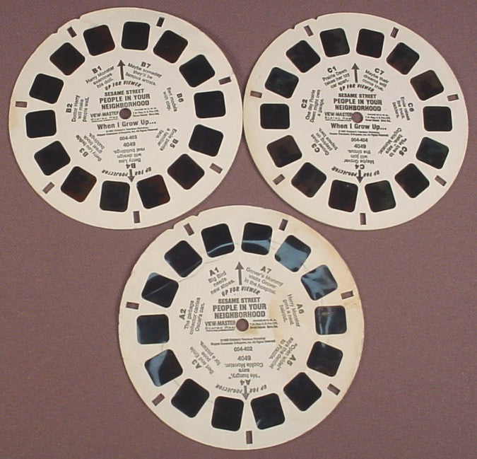 View-Master Set Of 3 Reels, Sesame Street People In Your Neighborhood, 4049, 1982 Childrens TV Workshop