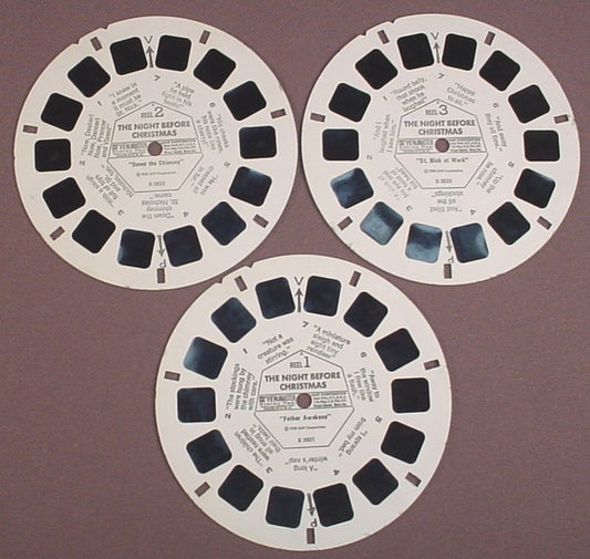 View-Master Set Of 3 Reels, The Night Before Christmas, B 3821, B 3822, B 3823, 1958 GAF Corp, Viewmaster