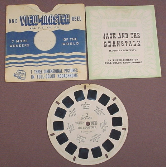View-Master Reel, Jack & The Beanstalk, FT-3, With The Sleeve & Booklet, 1945 Sawyers Inc, Viewmaster