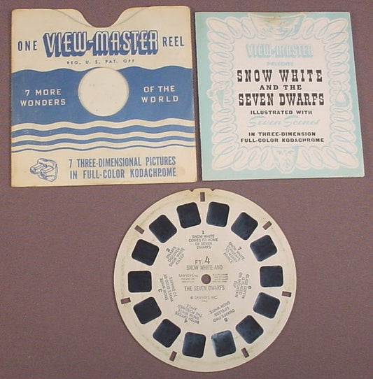 View-Master Reel, Snow White & The 7 Dwarfs, FT-4, With The Sleeve & Booklet, 1945 Sawyers Inc