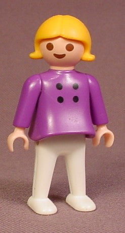 Playmobil Girl Figure Blond Hair Purple Riding Coat Black Collar