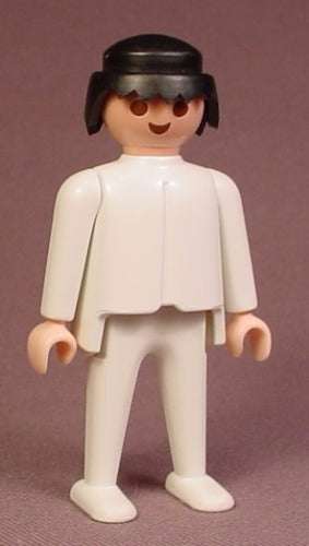 Playmobil Male Figure, All White Suit, Black Hair, Classic Style