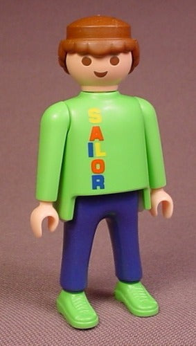 Playmobil Male Figure With "Sailor" On Front Of Green Shirt