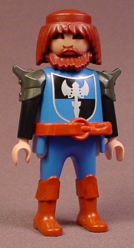 Playmobil Adult Male Knight Figure In Blue Clothes With A Shield