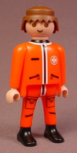 Playmobil Adult Male Helicopter Paramedic Figure In An Orange Suit