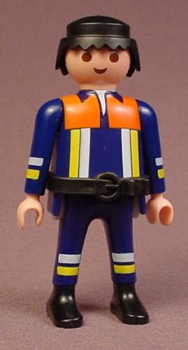 Playmobil Adult Male Fire Fighter Figure In A Blue Uniform