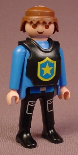 Playmobil Adult Male Police Officer Figure In A Black Vest