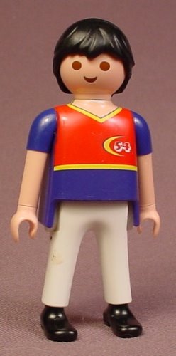 Playmobil Adult Male Figure In A Blue & Red Short Sleeve Shirt
