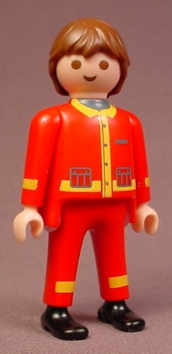 Playmobil Adult Male Rescue Worker Figure In A Red Uniform
