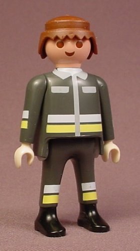 Playmobil Adult Male Fireman Figure In A Dark Gray Uniform