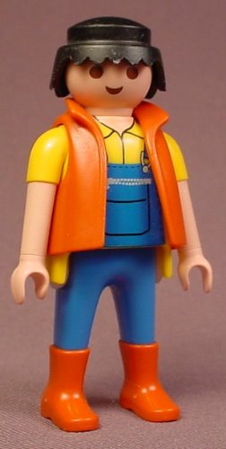 Playmobil Adult Male Figure In A Brown Vest & Blue Overalls
