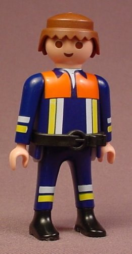 Playmobil Adult Male Fire Fighter Figure In A Blue Uniform