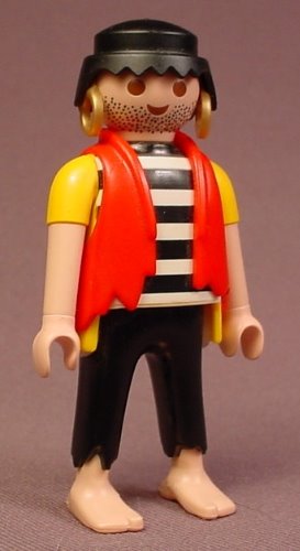 Playmobil Adult Male Pirate Figure In A Red Vest Over A Yellow Shirt