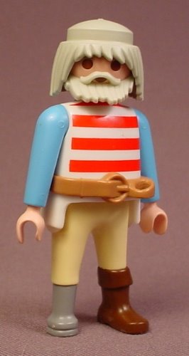 Playmobil Adult Male Pirate Figure With A Gray Peg Leg And Gray Hair
