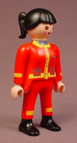 Playmobil Adult Female Rescue Worker Figure In A Red Uniform