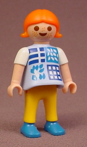 Playmobil Female Girl Child Figure In A Blue Patchwork Top