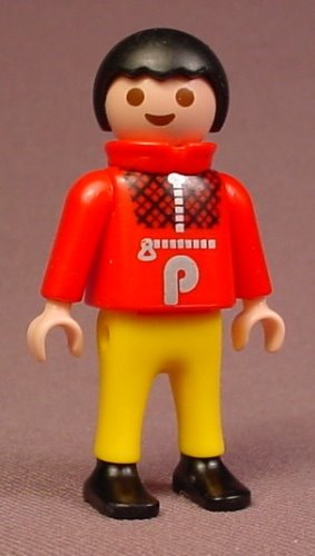 Playmobil Male Boy Child Figure In A Red Turtle Neck Sweater