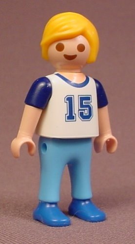 Playmobil Male Boy Child Figure In A White & Blue Shirt