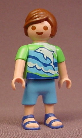 Playmobil Male Boy Child Figure In A Green & Blue Shirt