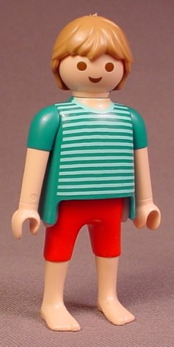 Playmobil Adult Male Figure In A Green Striped T-Shirt & Red Shorts