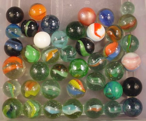Lot Of 42 Shooter Size And Larger Glass Marbles