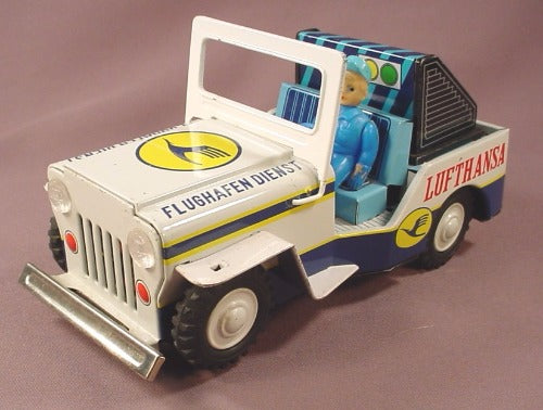 Vintage Lufthansa Airport Service Jeep Battery Operated Tin Toy