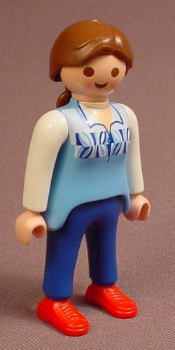 Playmobil Adult Female Figure In A Blue Shirt With White Swirls