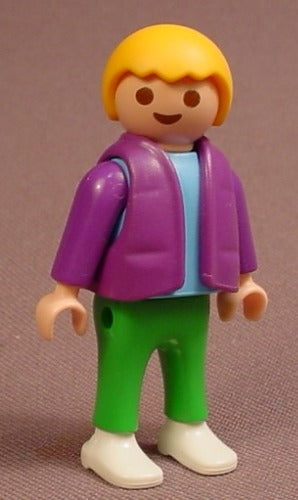 Playmobil Male Boy Child Figure In A Purple Jacket