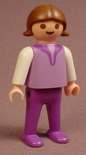 Playmobil Female Girl Child Figure In A Purple & White Shirt
