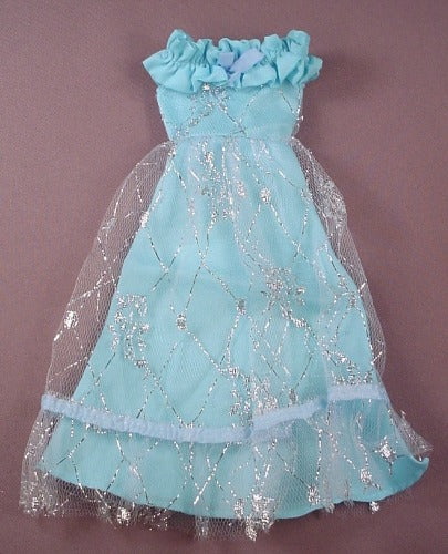 Barbie Doll Size Blue Gown Or Dress With Clear Over Skirt