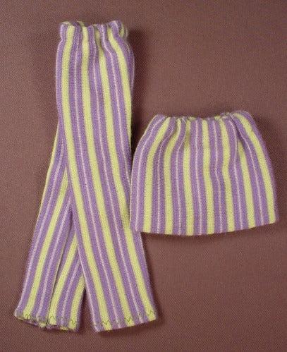 Barbie Doll Size Lime Green & Purple Striped 2 Piece Outfit