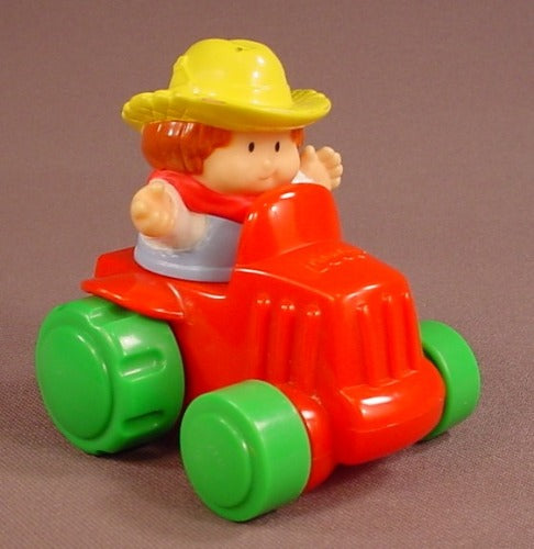 Fisher Price Little People Farmer Figure Riding A Red Garden Tractor