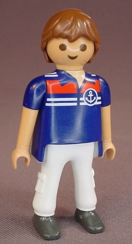 Playmobil Adult Male Figure In A Dark Blue Short Sleeve Shirt