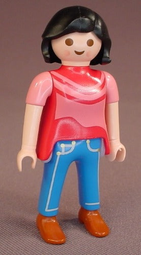 Playmobil Adult Female Woman Figure In A Dark Pink Shirt