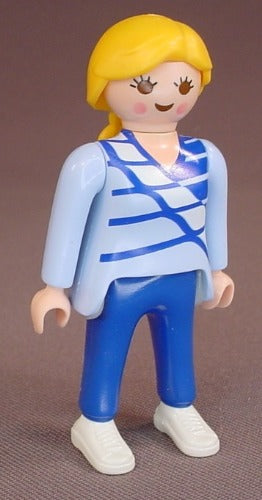 Playmobil Adult Female Woman Figure In A Light Blue Shirt