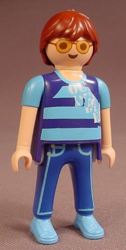 Playmobil Adult Male Figure In A Blue & Dark Blue Striped Shirt