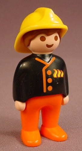 Playmobil 123 Adult Male Fireman Figure In A Black Shirt
