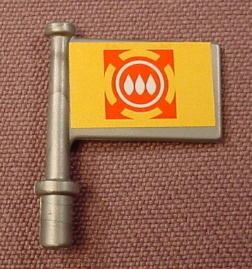 Playmobil Silver Gray Small Flag With A Yellow & Red Flames