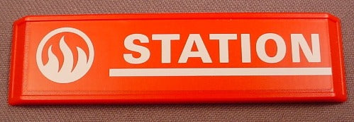 Playmobil Red Sign With Bevelled Edges & A Fire Station Sticker