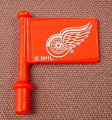 Playmobil Red Small Flag On A Pole With An NHL Red Wings Sticker
