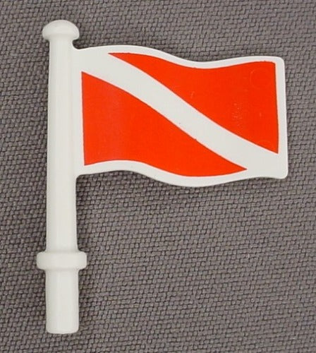 Playmobil White Small Wavy Flag On A Pole With A Diagonal Line