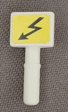 Playmobil White Small Sign On A Post With An Electric Bolt