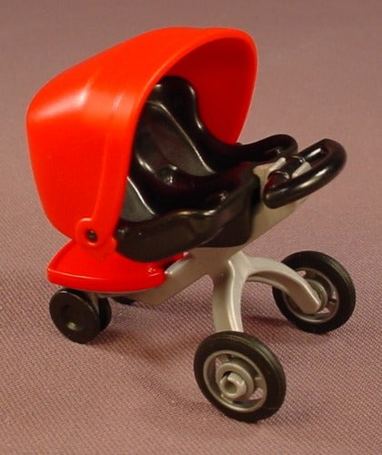 Playmobil Red Black & Silver Gray Double Wide Twin Stroller