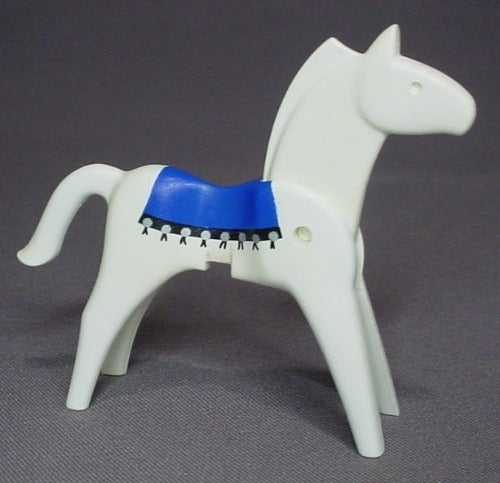Playmobil White Old Style Horse With A Blue Blanket