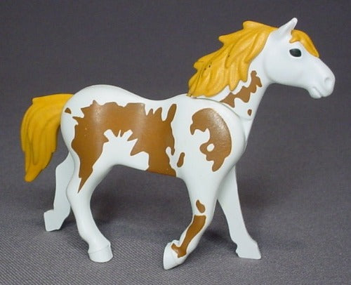 Playmobil White & Brown Pinto Horse With An Orange Or Gold Mane