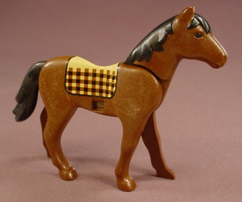 Playmobil Brown Horse With A Yellow Checkered Blanket Design