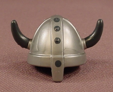 Playmobil Silver Gray Viking Helmet With Black Horns